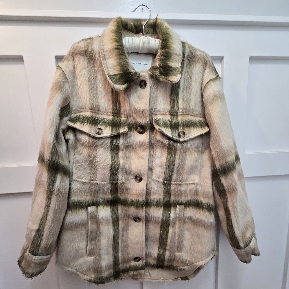 Like New American Eagle Size Small Brushed Plaid Oversized Shacket Jacket Small